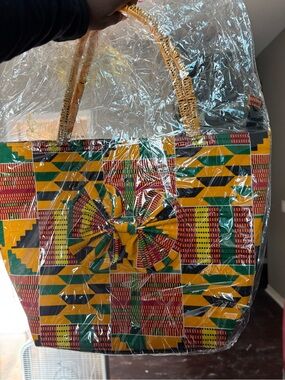 African Print Tote Bag in Yellow, Green & Red - Unbranded